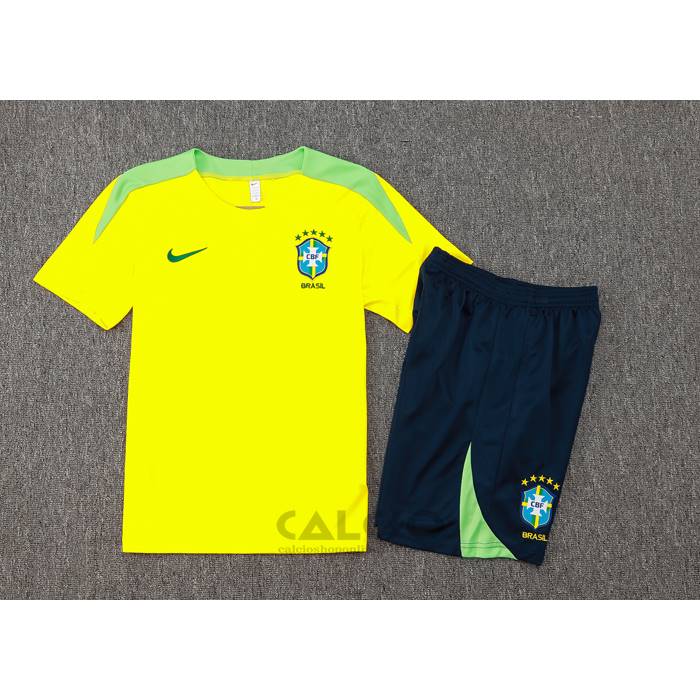 Tuta da Track Brasile Manica Corta 2024-2025 Giallo - Pantaloncini